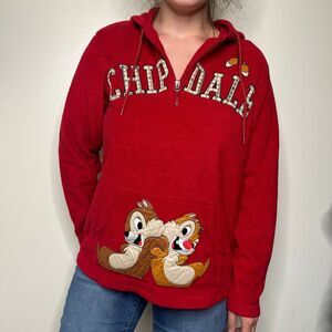 Vintage Disney y2k 2000s chip dale chipmunk red fleece half zip sweatshirt mediu